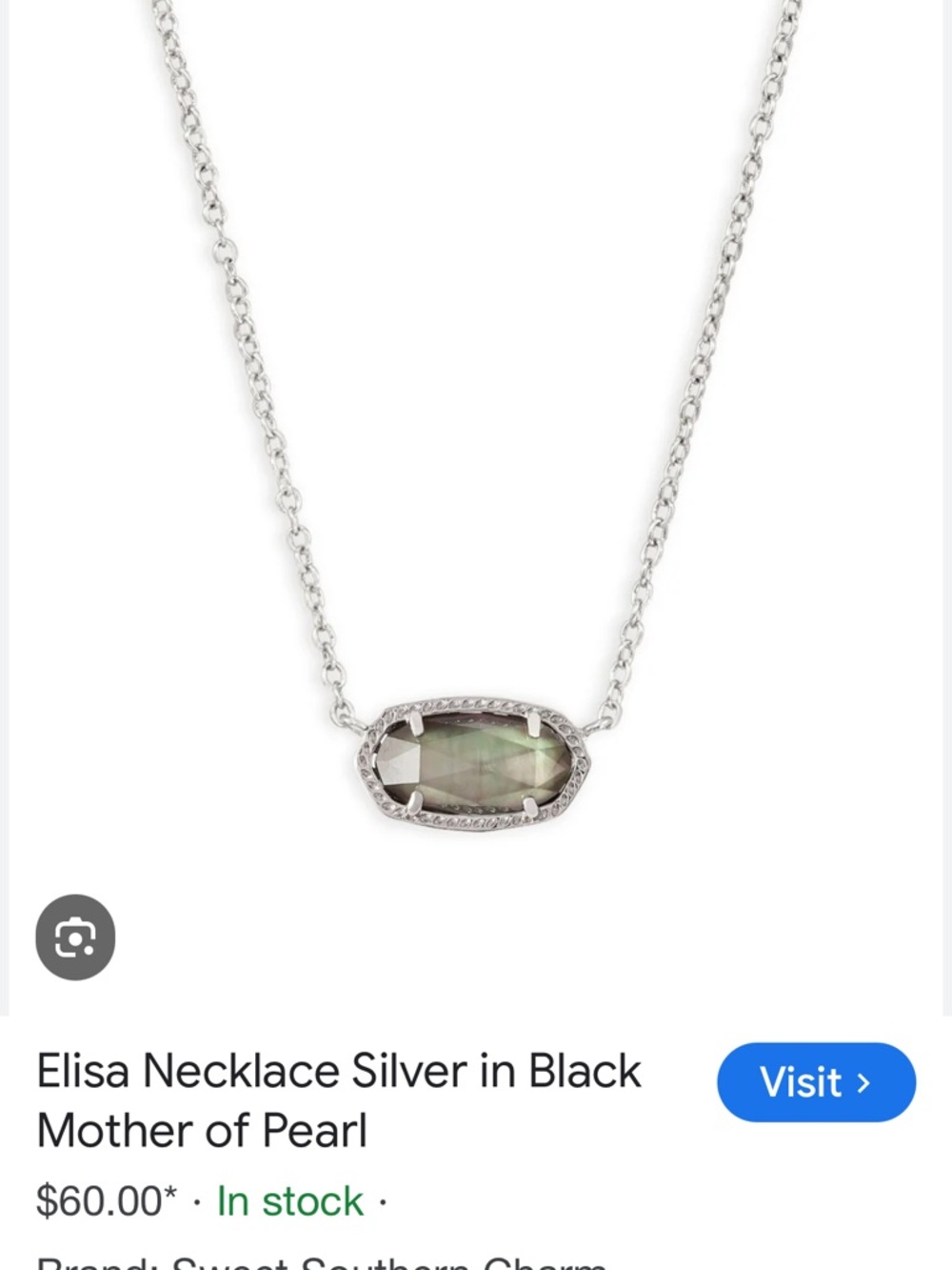 Kendra Scott Delicate Silver Necklace with black mother of pearl stone